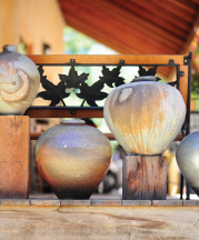 Woodfired jars by Robin DuPont at his home and studio. Photograph by Emma Love.