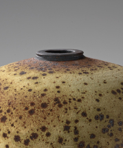 Vivika and Otto Heino. Vase, 1980s. Stoneware with Hawaiian black sand, apple-ash glaze, black slip. 8.25 x 10.25 in. 