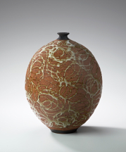 Vivika and Otto Heino. Vase, 1991. Stoneware with trailed white glaze, and black slip. 13.75 x 10.63 in.