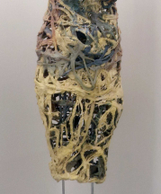 Olgu Sümengen Berker. Osteoporotic Woman, 2011. Slip-cast white clay, transparent glaze, fired to 1040 C., 12 x 16 x 57 in. Photo by artist. 