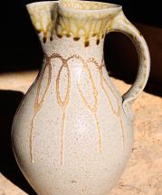 Mark Hewitt. Half Gallon Pitcher, 2018. 12 x 7 in. Ash glazed neck with kaolin slip swags, wood-fired salt glaze.