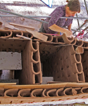 Hole constructs the foundation of her sculpture at the Cary Arts Center, Cary, North Carolina, 2012.