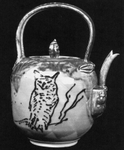 Norm Schulman. Teapot, 1978. Engobe-painted, salt-glazed porcelain.