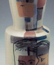 Norm Schulman. Visages, 1981. Engobe-painted, salt-glazed porcelain, 23 in. Collection of Marilyn and Josh Shubin.