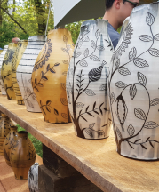 Matthew Metz pots at home of Will Swanson, 2017 St. Croix Pottery Tour. Photograph by Elenor Wilson.