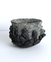 Nathan Mullis, “Untitled,” 5.11″x6.29″, David Wright hand-building clay with a molochite based black slip covered and fired to 1200 with a silicon carbide based black glaze 