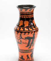 Roberto Lugo, “Ghetto Krater​,” 2018. Terra cotta, china paint. 17 x 17 x 36.5 in. Collection of the National Museum of African American History and Culture. Image courtesy of Wexler Gallery.