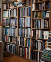 A few of the many, many shelve of pottery books in the author's home in Ashford, Connecticut. Photograph by Joseph Szalay, 2018.