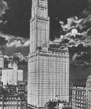 Vintage postcard of the 52 story, terra cotta Glad Woolworth Building, 233 Broadway, NYC (1913), Cass Gilbert, architect. 