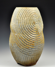 Liz Vercruysse. Carved Vase, 2017. Wood-fired native Nebraska clay. 10.5 x 5.5 x 5.5 in. Photograph by Liz Vercruysse.