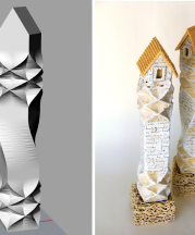 Sanver Özgüven. Natilius Houses Series, 2016. Digital rendering, left; finished sculpture, right.