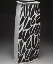 Vase 11 inches tall. 2006. Stoneware, inlaid black slip, stretched slabs, Cone 10 reduction.