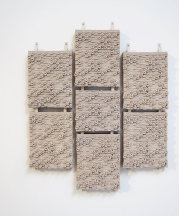 Ronald Rael, Virginia San Fratello, Kent Wilson, Alex Schofield. GCODE.Clay, 2016. Prototypes for ceramic cladding systems for building; each assembly is hung using custom, 3-D printed hardware.