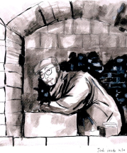 Joel inside the kiln. Illustration by Rachel Ang.