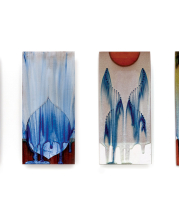 Cary Esser, Veils, 2015-16. Glazed earthenware tiles. Each approx. 16.5 x 7.5 x .25 in. Photograph by E.G. Schempf.