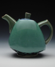 Frank Saliani, Squared Teapot. Colored, cast and assembled porcelain, cone 6 oxidation. 8 in. H. Photo by artist.