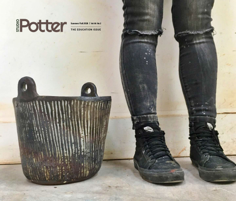 Melissa Weiss, Bucket with Pinstripes, 2017. 18x12 in. Coil-built. Wild clay custom stoneware body, slip, ash glaze, iron wash; fired to Cone 10 in gas-reduction and reduction-cooled. Melissa Weiss, Bucket with Pinstripes, 2017. 18x12 in. Coil-built. Wild clay custom stoneware body, slip, ash glaze, iron wash; fired to Cone 10 in gas-reduction and reduction-cooled.