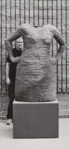 Richie White. Untitled Torsos, with artist, 2010-2011. Cone 5 reduction, stoneware. Installed on the campus of Saddleback College. Richie White. Untitled Torsos, with artist, 2010-2011. Cone 5 reduction, stoneware. Installed on the campus of Saddleback College.
