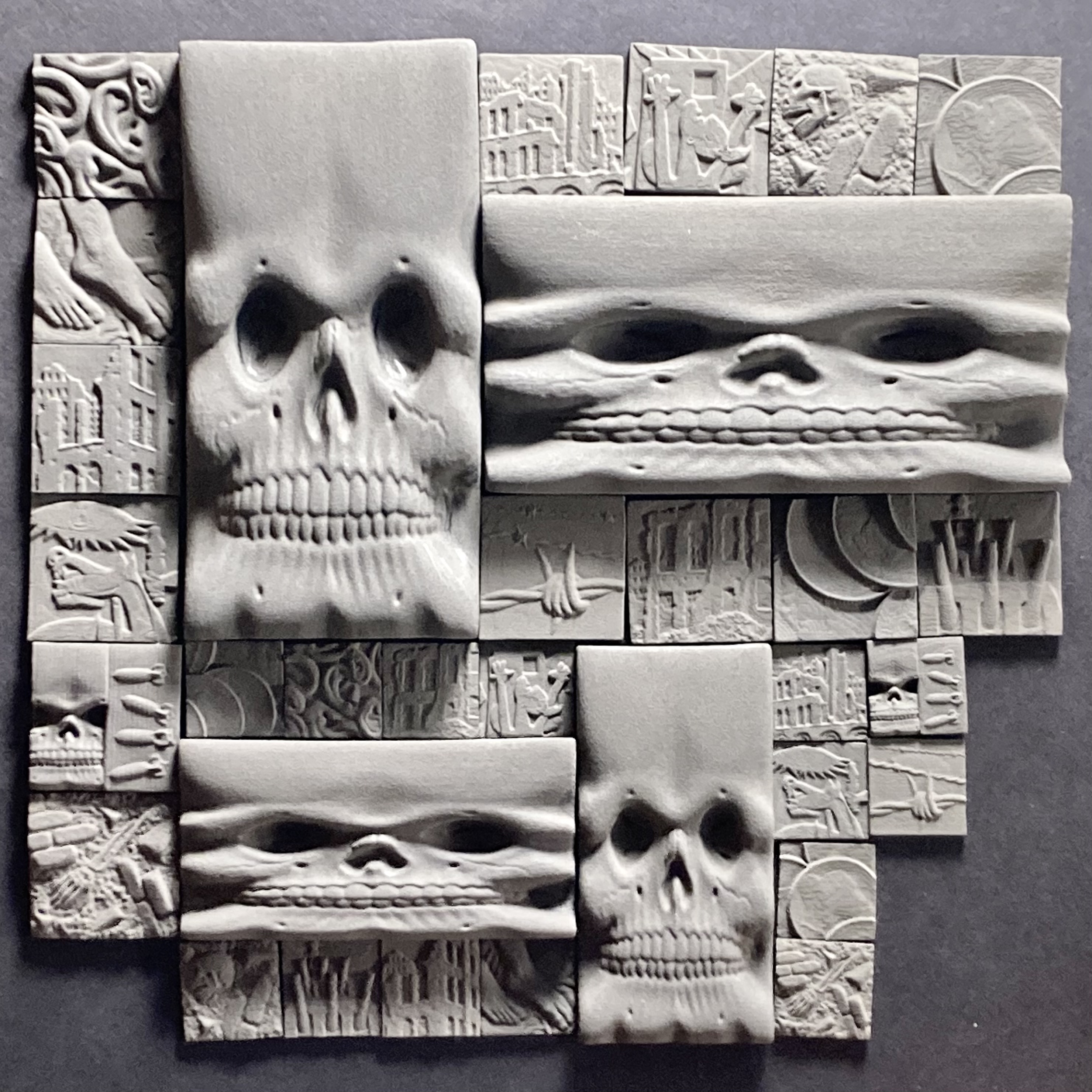 3D digital nylon printed prototype models, various tiles, smallest 1 x 1, largest 3 x 6. Photo courtesy of Richard Notkin.