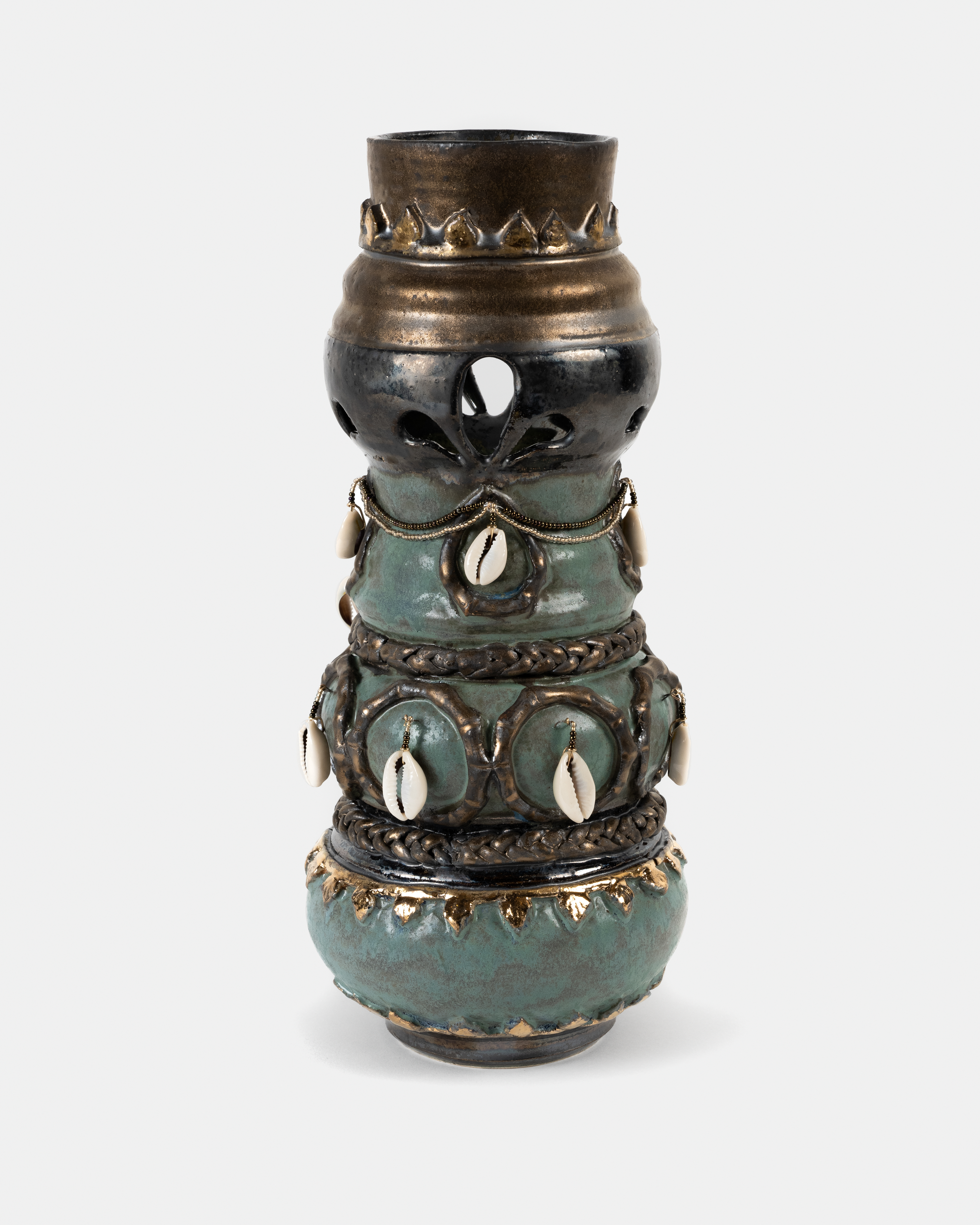 Gold and Verdigris Crowned Vase. Image courtesy of Vivian Marie Photography.