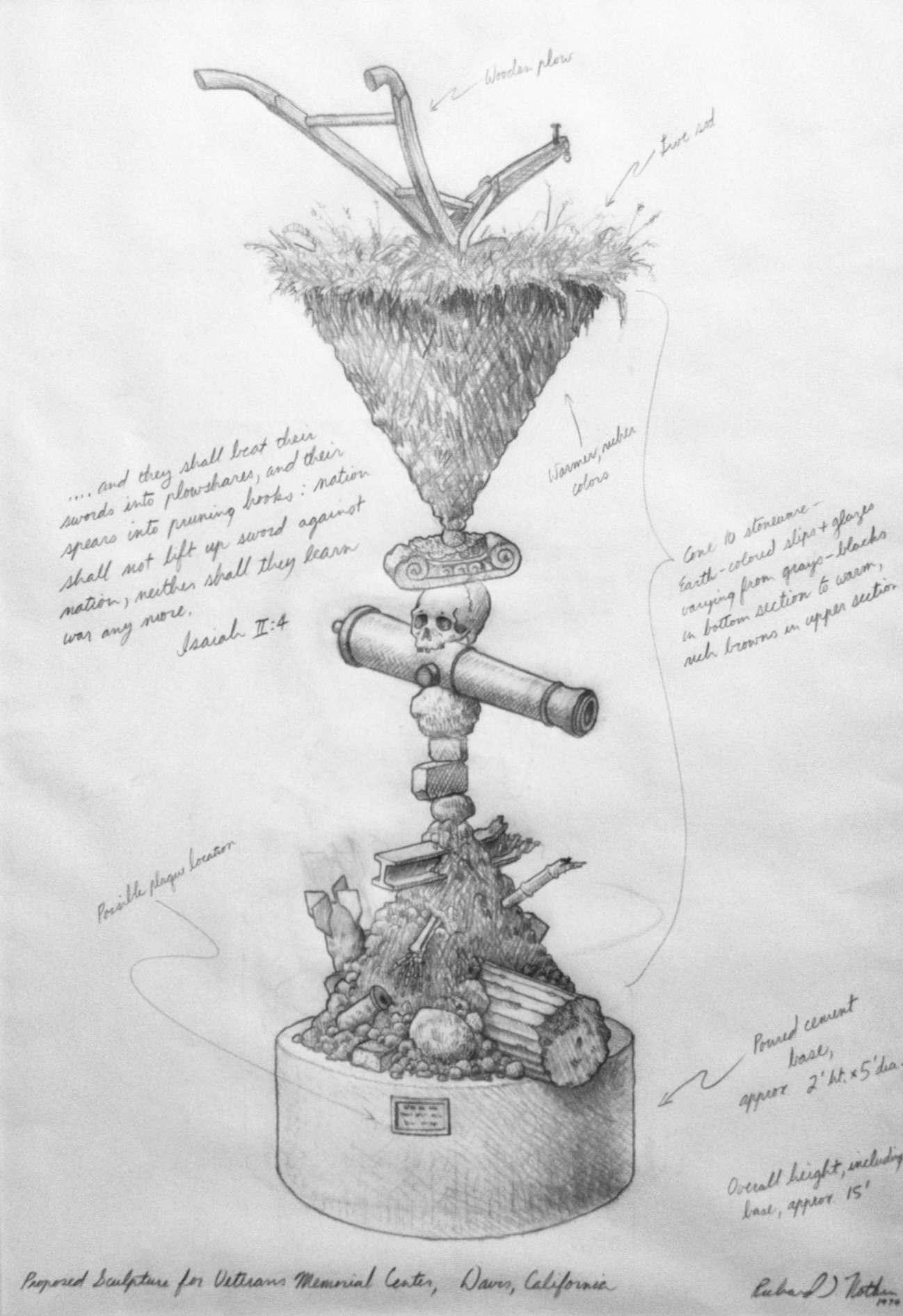 Final conceptual drawing for And They Shall Beat Their Swords Into Plowshares, 1974. Photo courtesy of Richard Notkin.