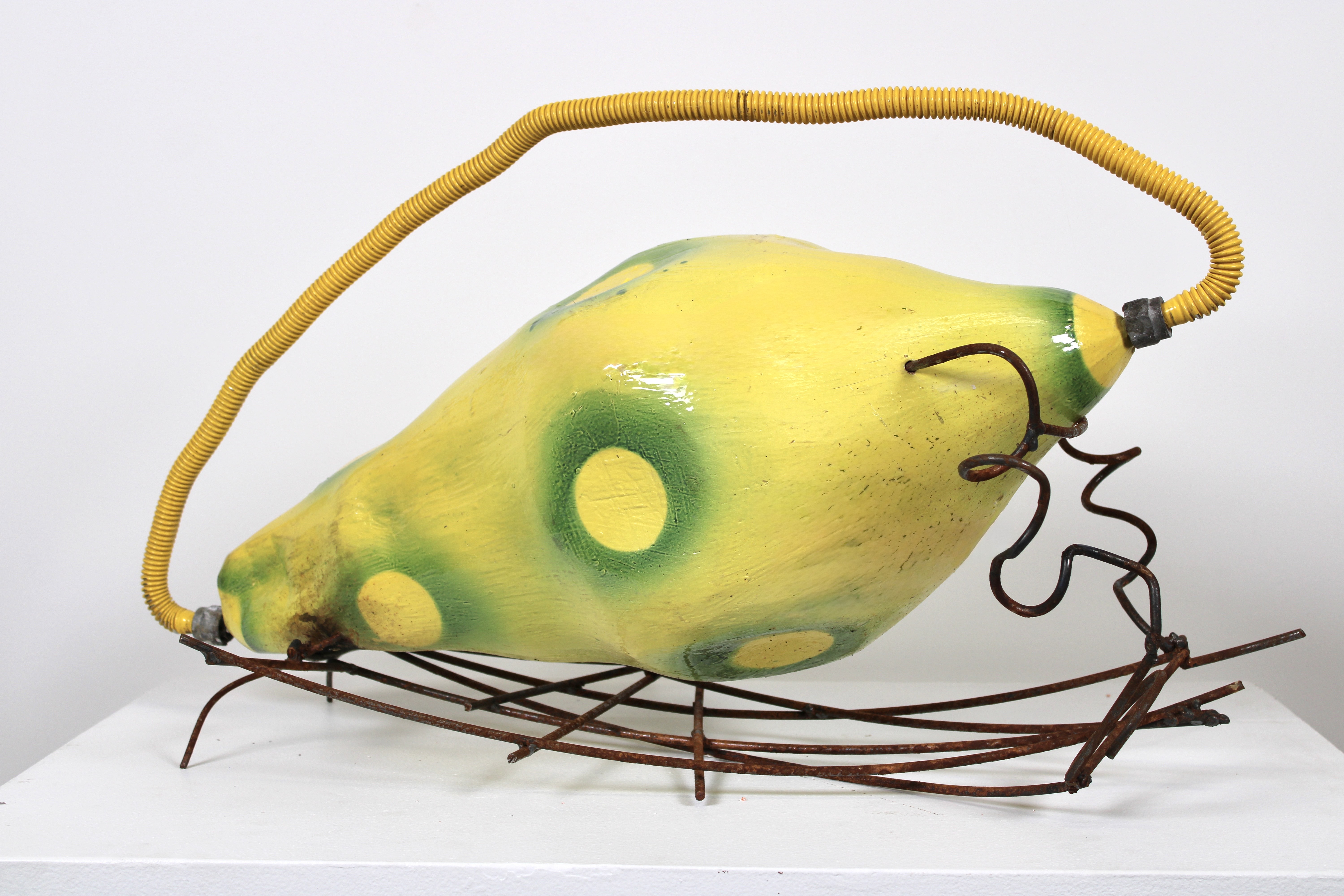 Emmanuel “Kstony” Asamoah, Transmitting Growth, 2025, Earthenware, low fire glaze, metal, coiled tube, 20″ x 31″ x 43″.