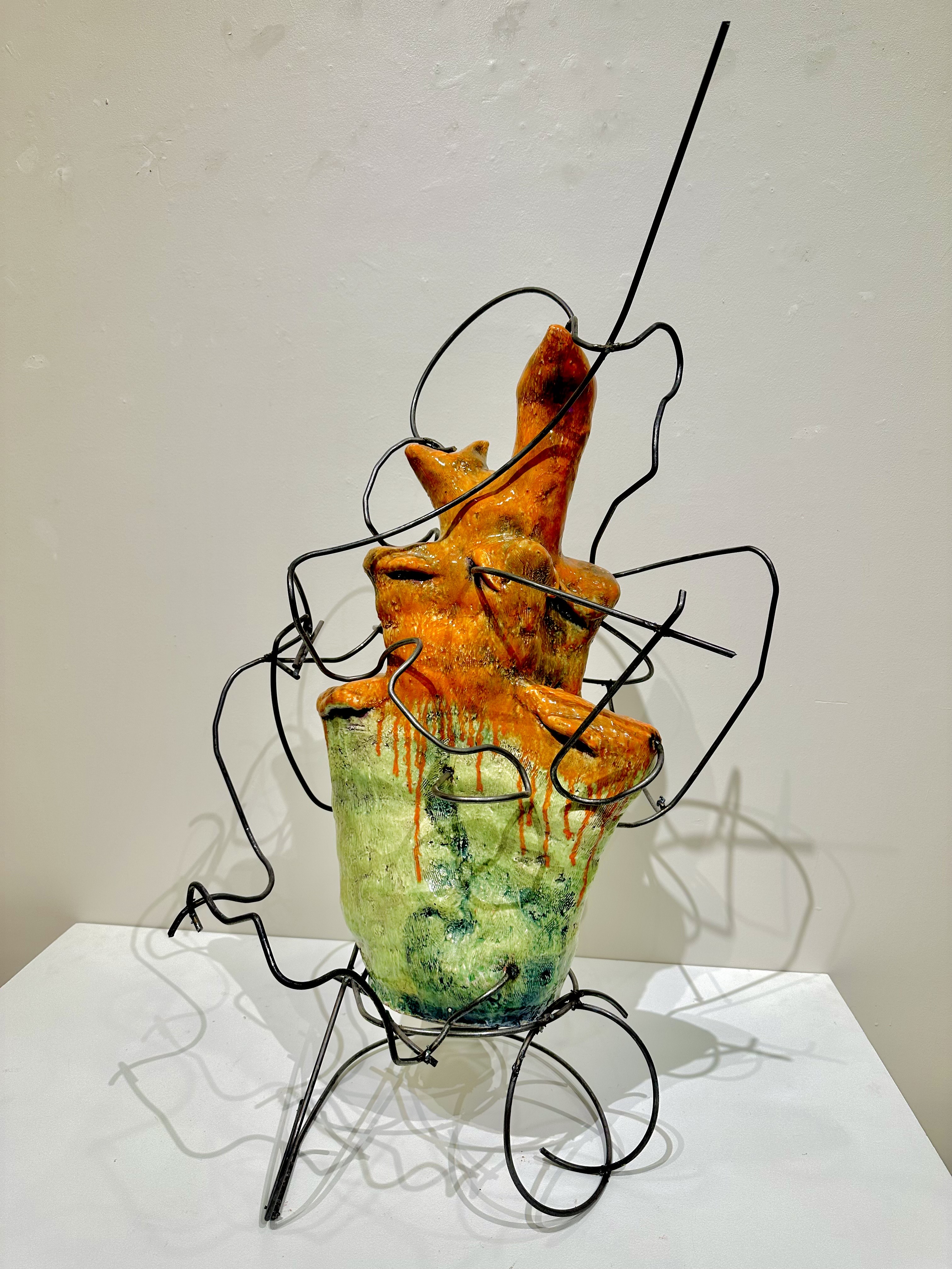Emmanuel “Kstony” Asamoah, Fix it, 2024, Earthenware, Low fire Glaze, Metal, 48”x25”x51”.