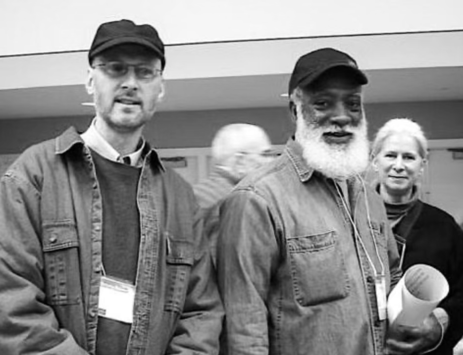 Roy Strassberg, left, and Jim Tanner accidentally dressed as twins at a National Council on Education for the Ceramic Arts gathering. They were known as the “Minnesota twins” in the Minnesota State University art department. Tanner’s wife, Janice, is on the right. Photo courtesy of Roy Strassberg
